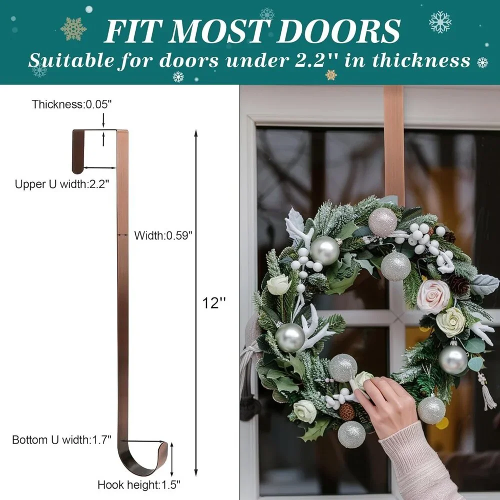 12-Inch Over The Door Wreath Hanger - Holds Up to 20 lbs, Perfect for Holidays